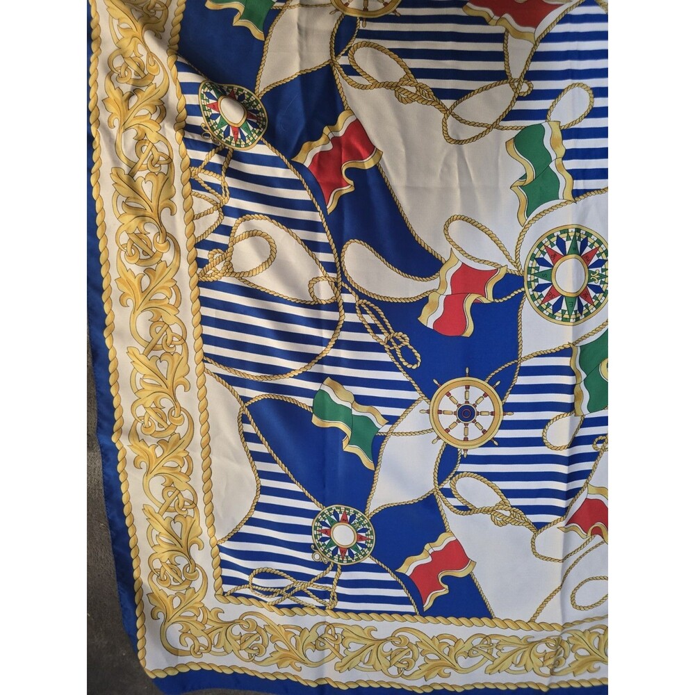 Kathie Lee Collection Blue Gold Nautical Square Scarf 35” Polyester MADE ITALY